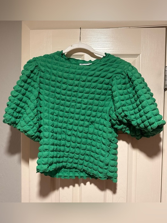 Anthropologie Tops - Anthropologie Green Textured Puff Sleeve Top medium